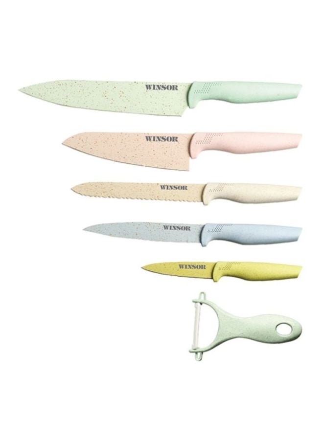 Winsor 5-Piece Knife And Peeler Set Green/Pink/White